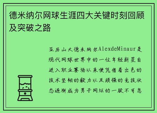德米纳尔网球生涯四大关键时刻回顾及突破之路